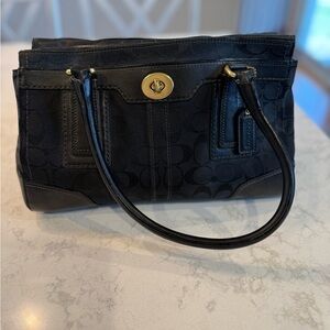 Coach Black Signature Canvas Turnlock Shoulder Bag with Gold Hardware